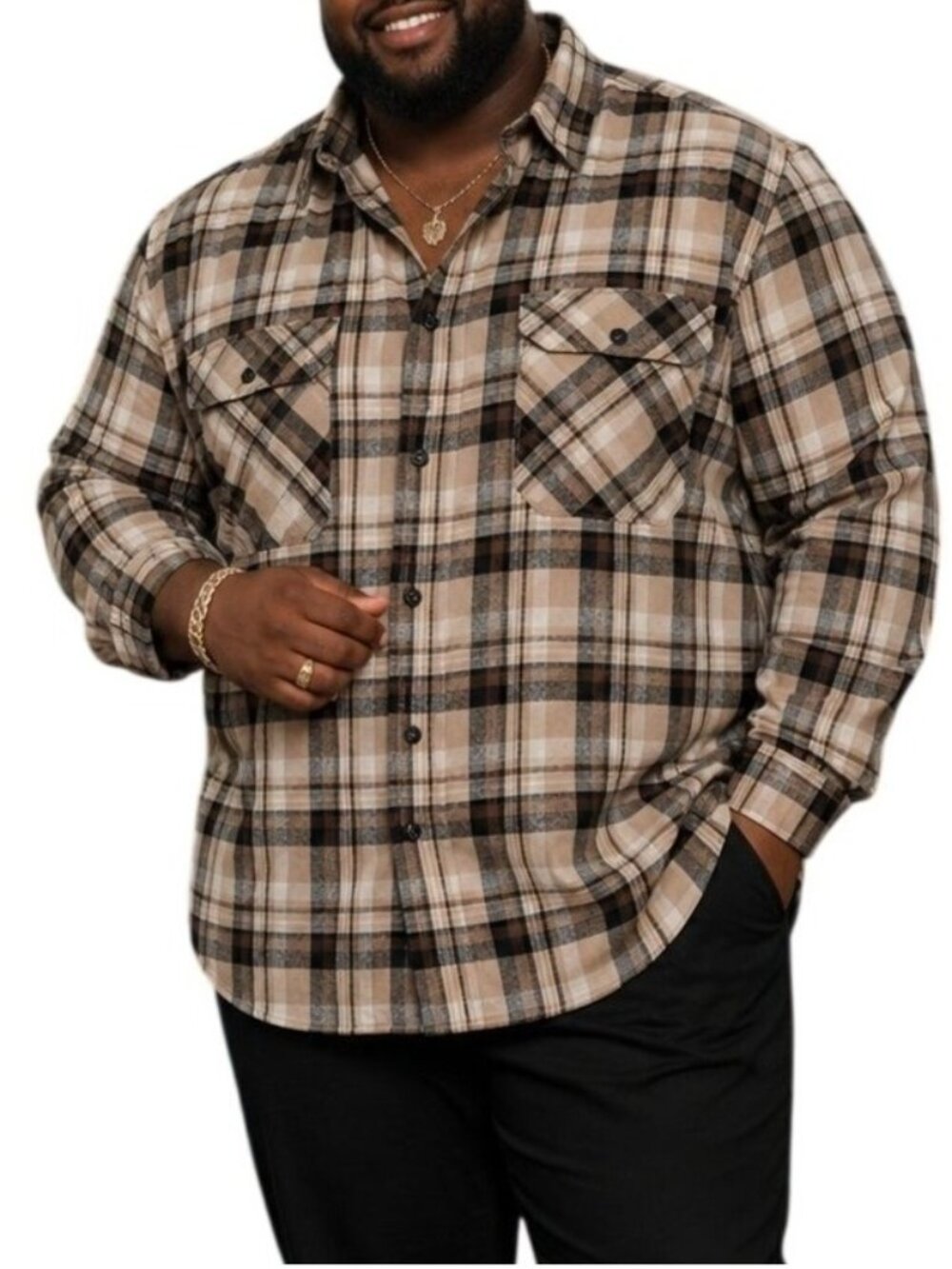Syrsrfp Mens Size XXL Flannel Shirt Plaid Two Pockets Long Sleeve